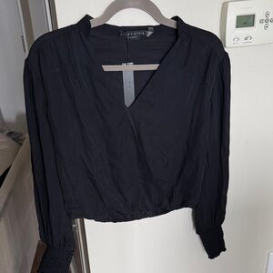Alice + Olivia Black Silk Cropped Blouse
